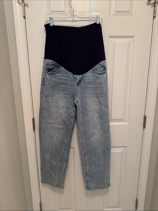 Pinkblush Denim - PinkBlush Light Blue Boyfriend Maternity Jeans with Black Overbump Panel